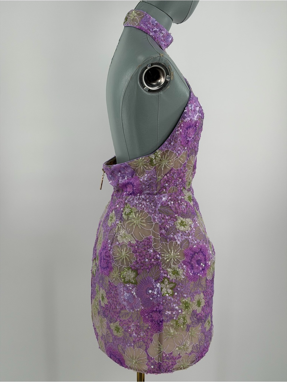 🆕 BRONX & BANCO 🧿 NWOT Deidre Floral Sequin Halter Mini Dress, Lilac Sz S US 4 - Picture 11 of 16